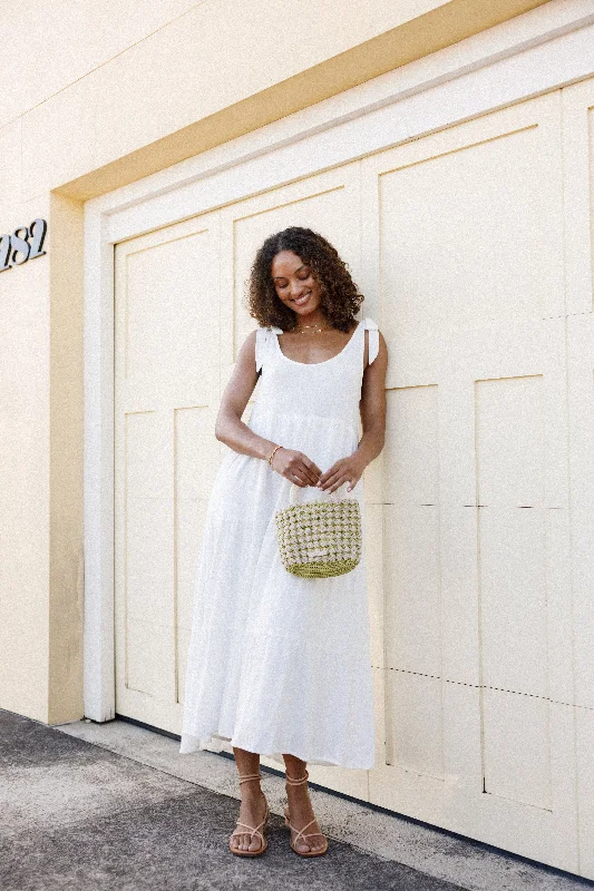 Marcy Midi Dress - White Soft A-line Skirt