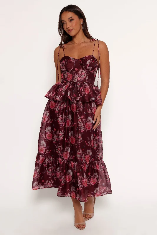 Mazy Midi Dress - Purple/Magenta Midi Skirt Trendy