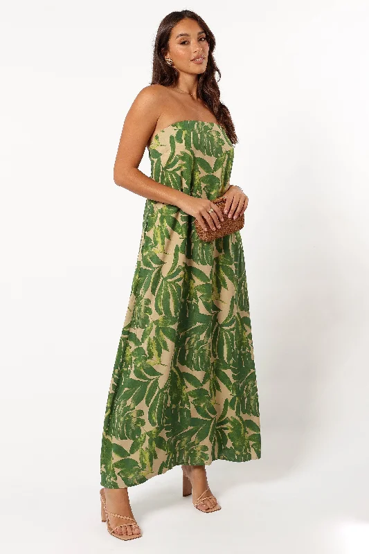 Penny Strapless Midi Dress - Ibiza Palm Midi Skirt Blouse