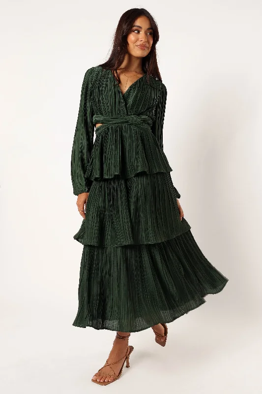 Pippa Long Sleeve Midi Dress - Emerald Floral Midi Skirt