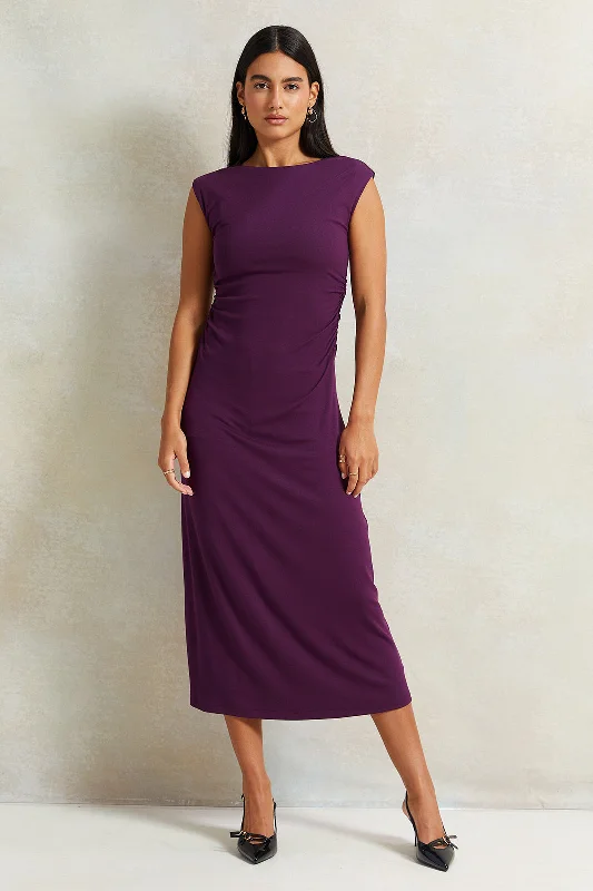 Women Purple Midi Dress Printed Midi Skirt