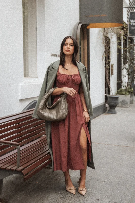 Sofie Midi Dress - Brick Flowy Midi Skirt