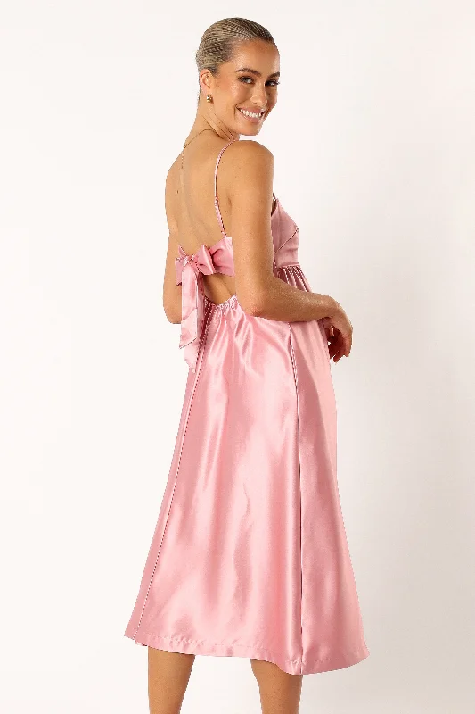 Teagan Bow Back Midi Dress - Soft Pink Black Midi Skirt